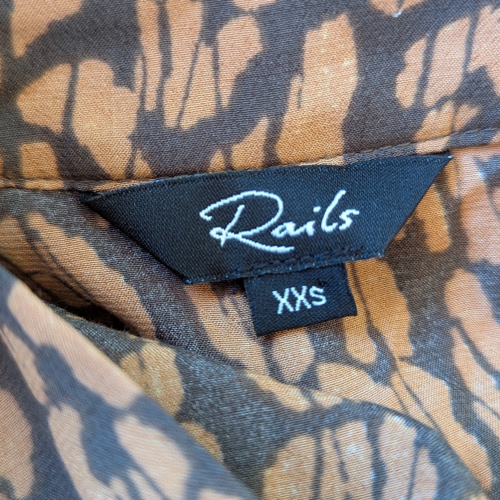 RAILS Maple Dress Batik Cheetah Leopard Print Tiered Boho Midi Button Front XXS‎ - Picture 6 of 15